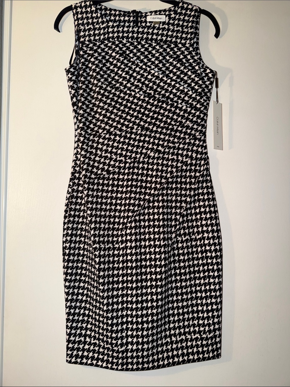 Calvin Klein Black & White Houndstooth Sheath Dress - Sleeveless